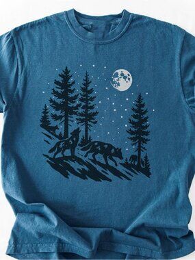 Moonlit Wolf Pack T-Shirt 🌕🐺🌲 | Forest Pine Tree Graphic Tee